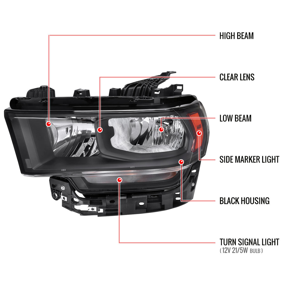 Spec-D 19-24 Ram 2500 3500 4500 5500 Headlights OEM Style Black