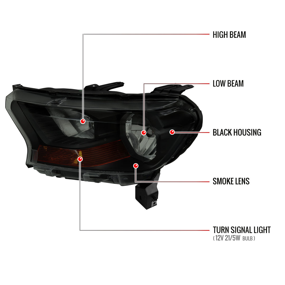 Spec-D 19-22 Ranger XL/XLT OE Style Halogen Black /Smoked Headlights