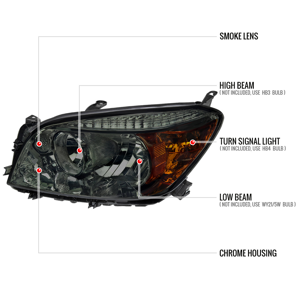 Spec-D 06-08 RAV4 OE Style Chrome w/ Smoked Lens Headlights