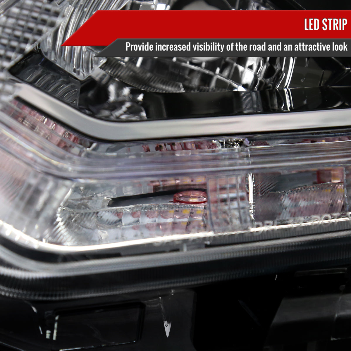 Spec-D 14-16 Nissan Rogue Headlights LED Strip OEM Style Black