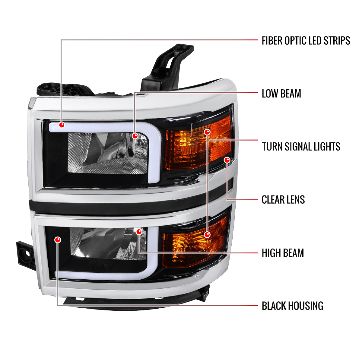 Spec-D 14-15 Chevy Silverado 1500 LED Bar OE Style Headlights Black