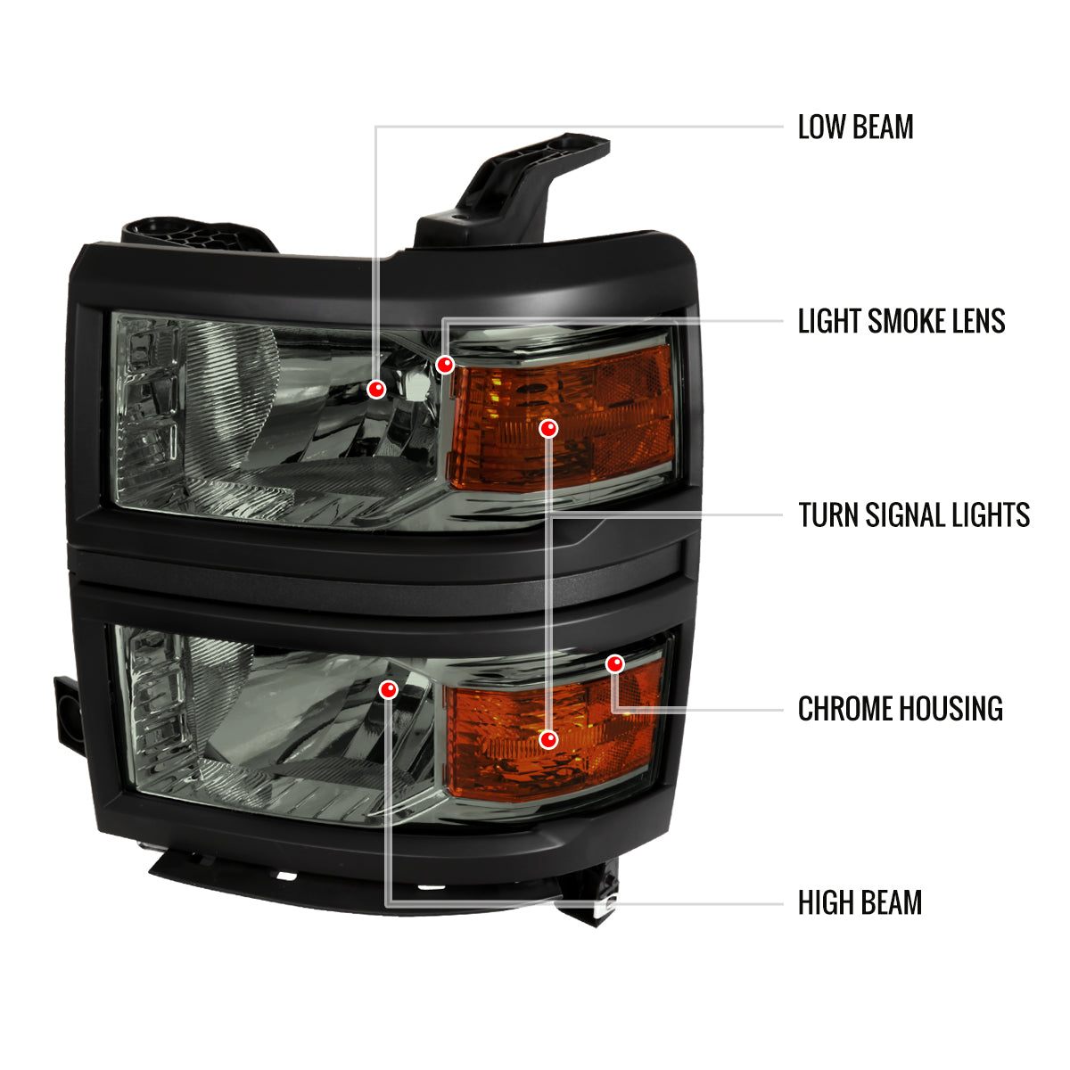 Spec-D 14-15 Chevy Silverado 1500 Headlights Chrome/Smoked Black Trim