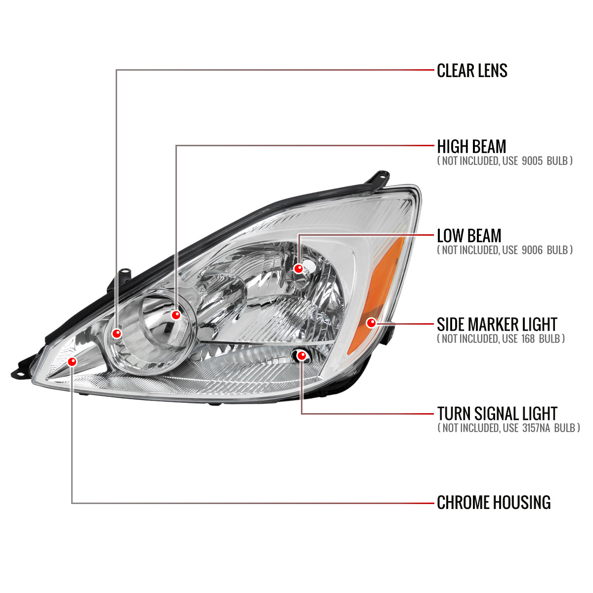 Spec-D 04-05 Toyota Sienna Driver Headlight OEM Chrome Replacement