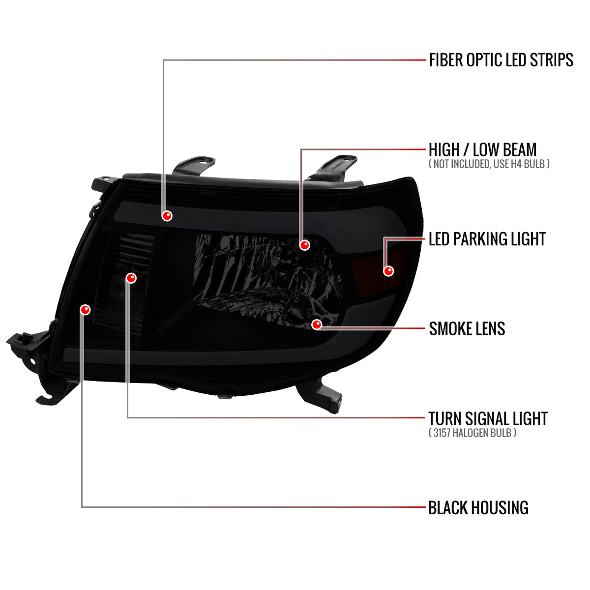 Spec-D 05-11 Tacoma LED Bar OE Style Black w/ Smoked Lens Headlights