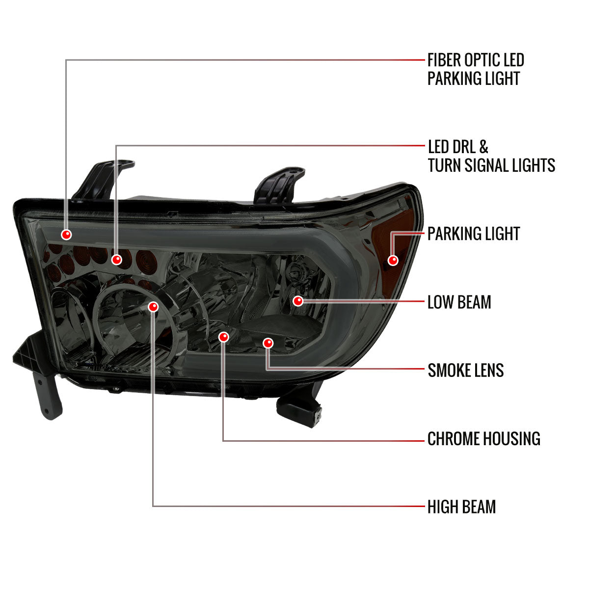 Spec-D 07-13 Tundra/08-17 Sequoia Headlights LED Tube Smoked