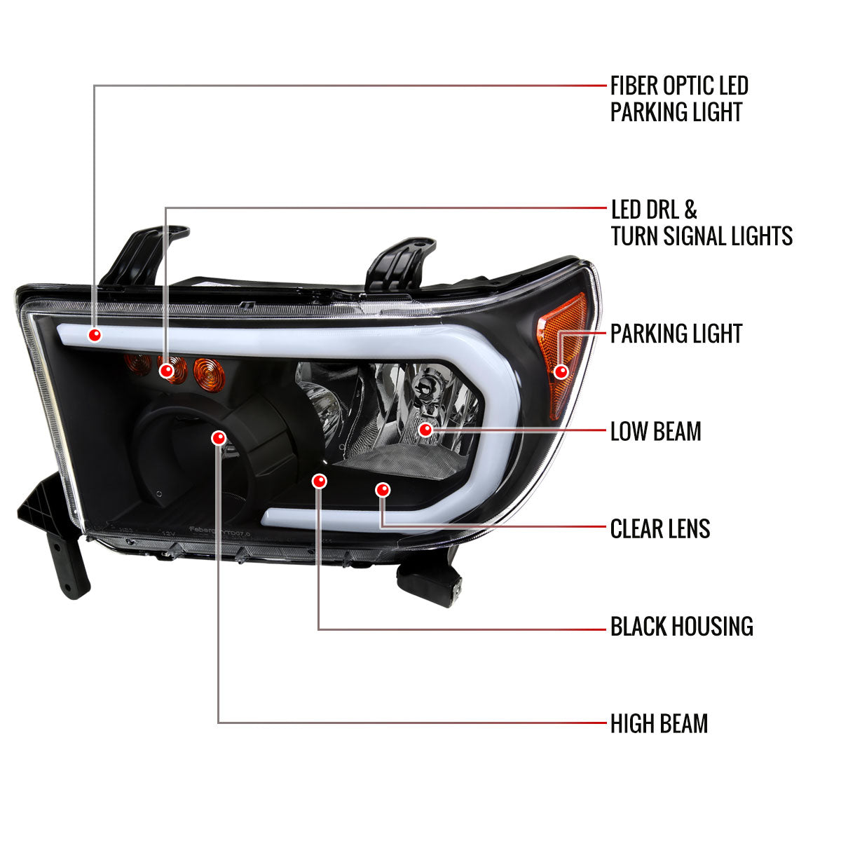 Spec-D 07-13 Tundra/08-17 Sequoia Headlights Retro Tube style Black