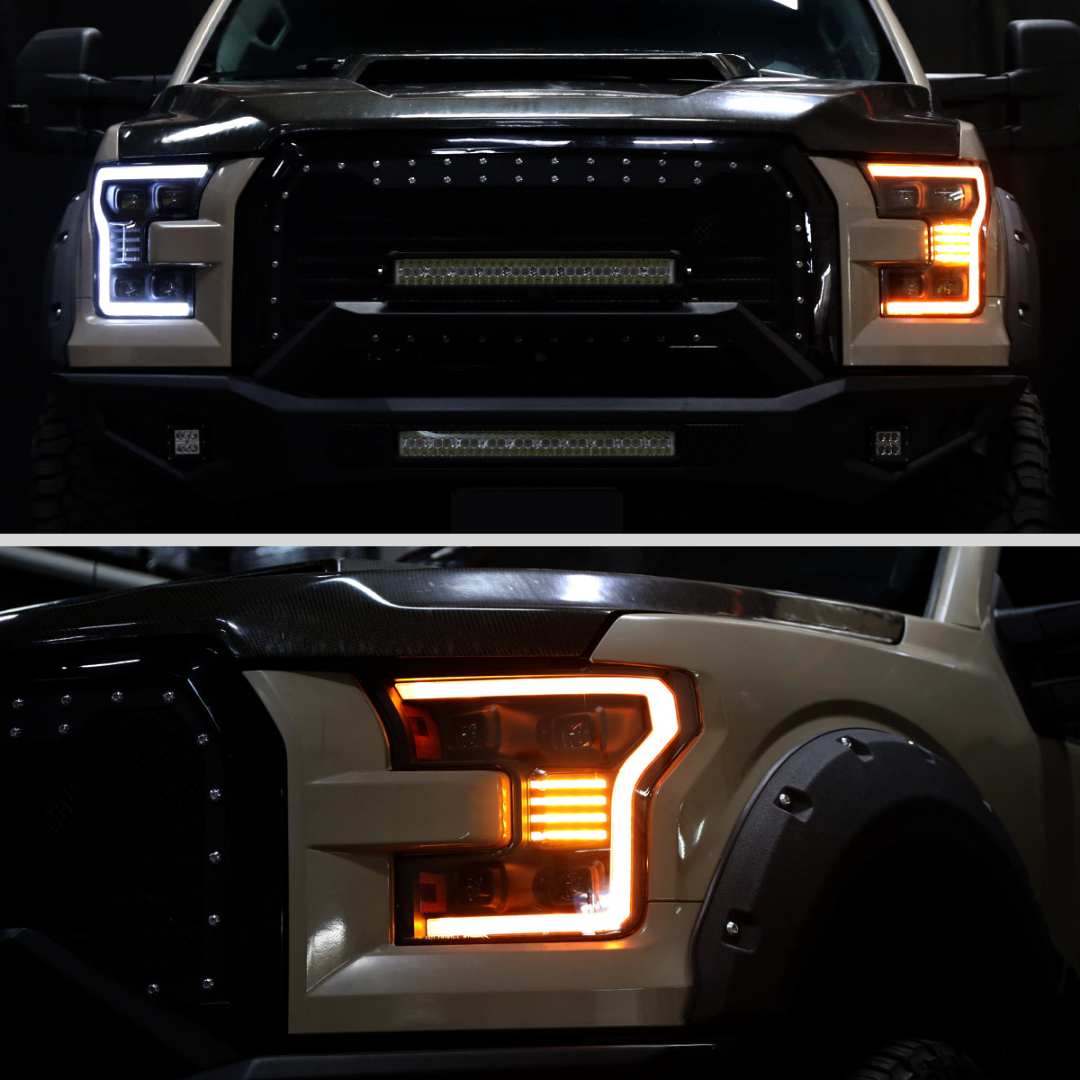 Spec-D 15-17 Ford F-150 Led Light Bar Projector HID Headlight Black