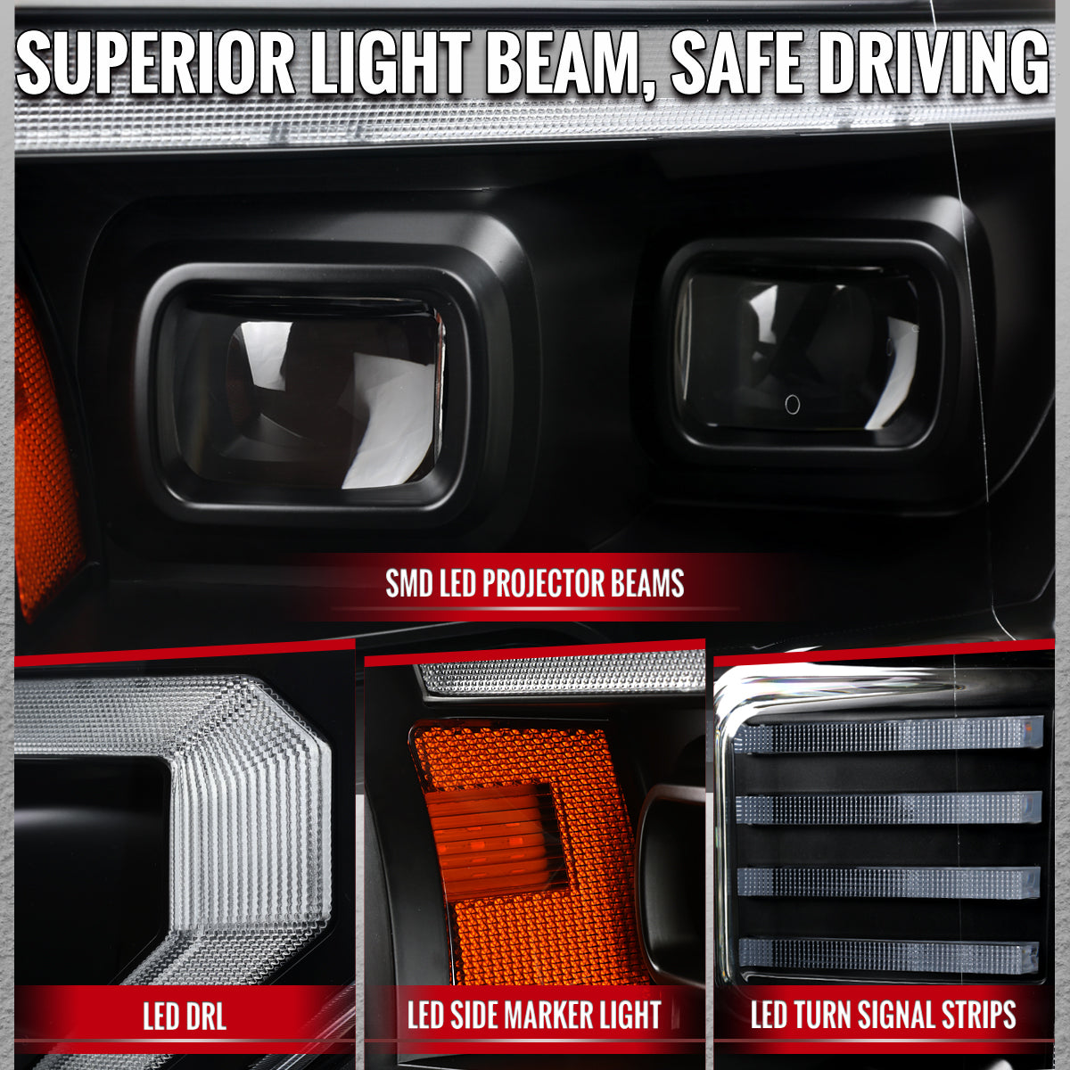 Spec-D 15-17 Ford F-150 Led Light Bar Projector HID Headlight Black