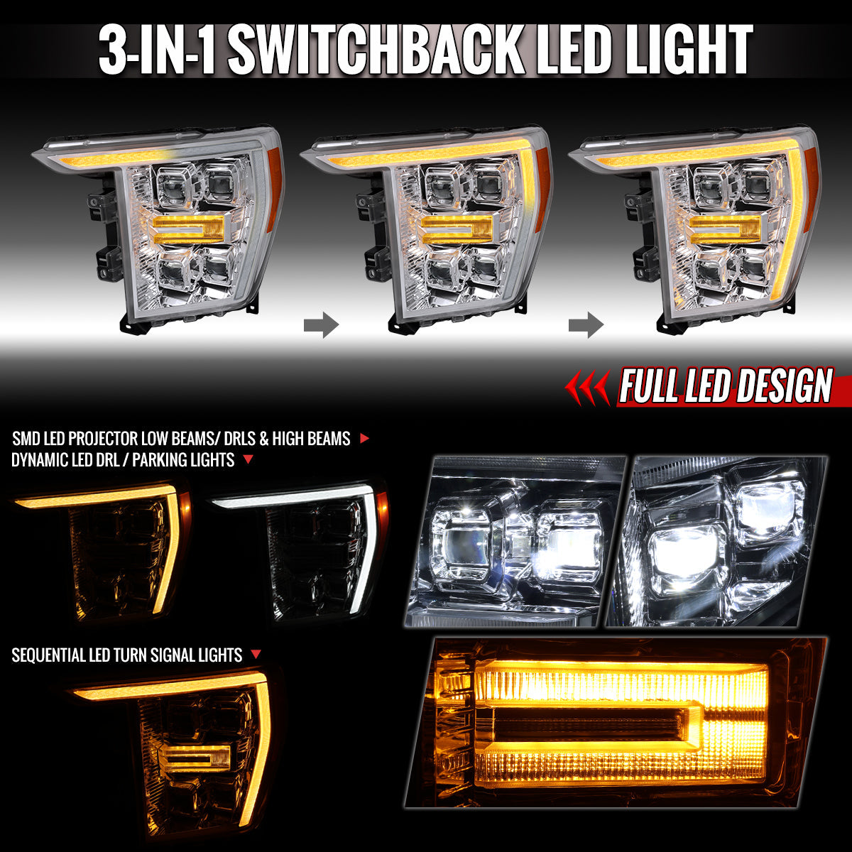 Spec-D 21-23 F-150 SEQ LED Projector Headlights Halogen Chrome/Smoked
