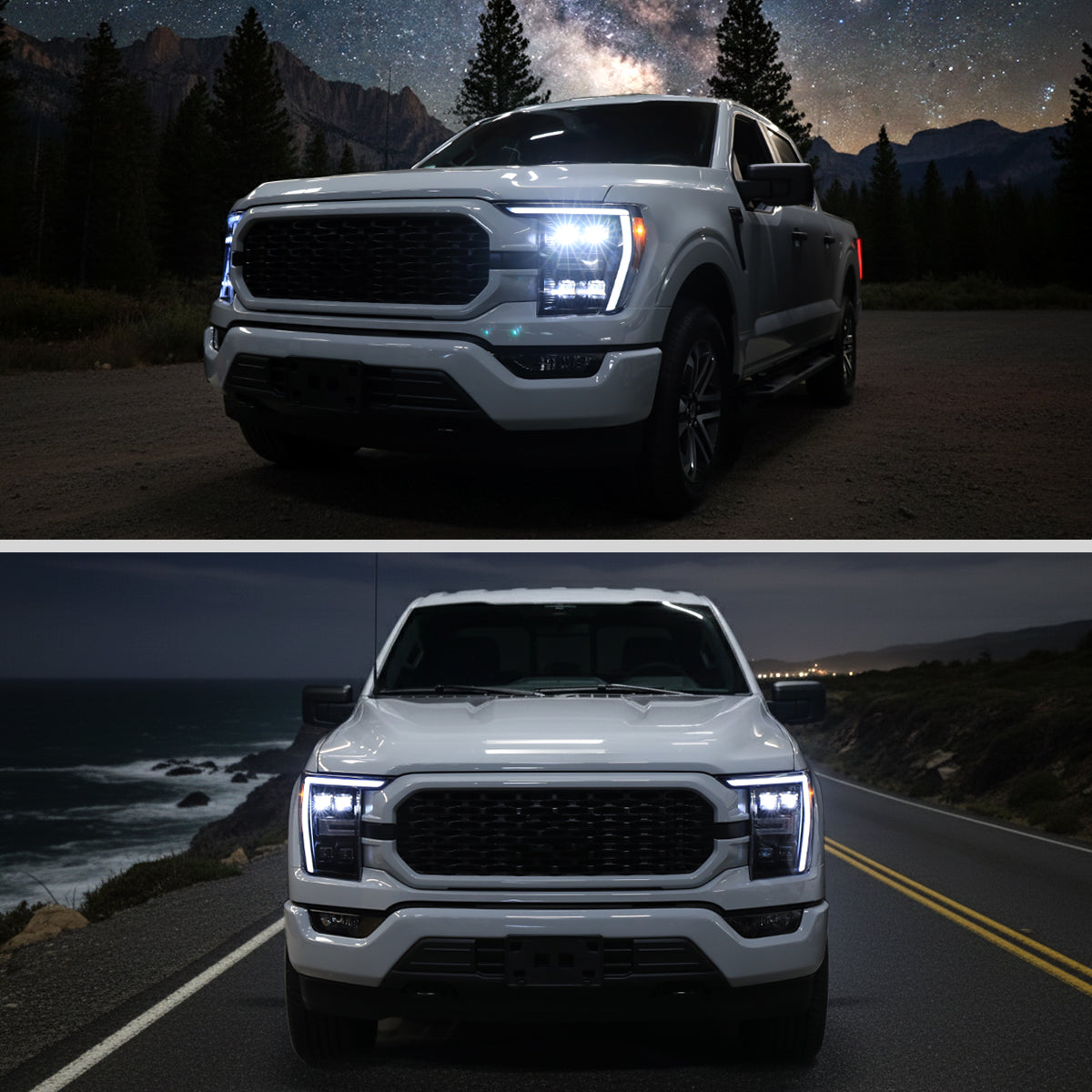 Spec-D 21-23 F-150 SEQ Projector Headlights Halogen Matte Black/Clear