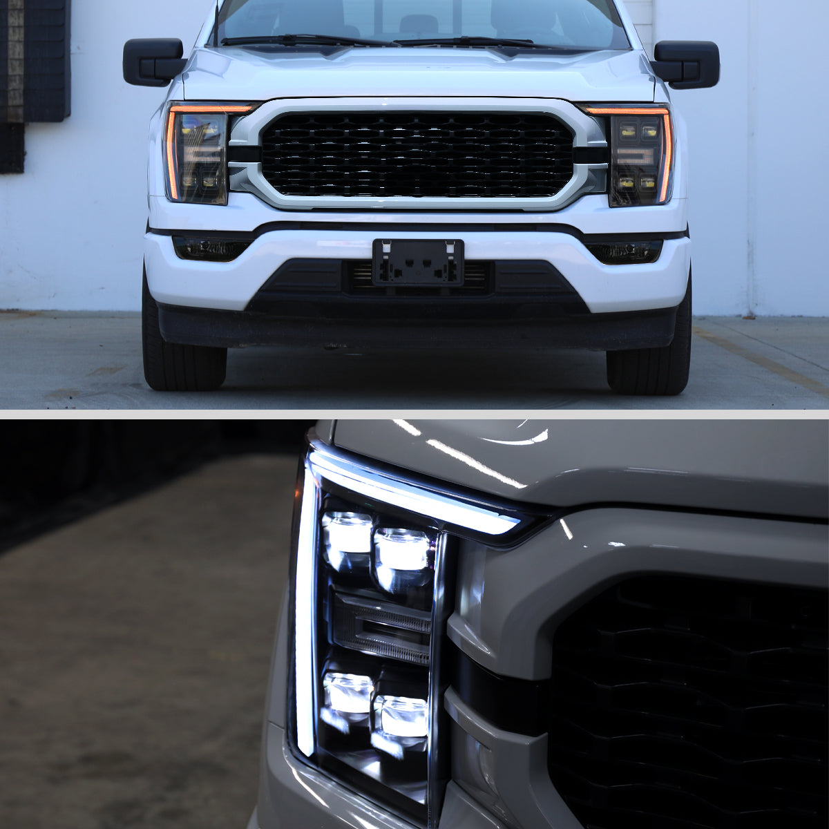 Spec-D 21-23 F-150 SEQ Projector Headlights Halogen Matte Black/Clear