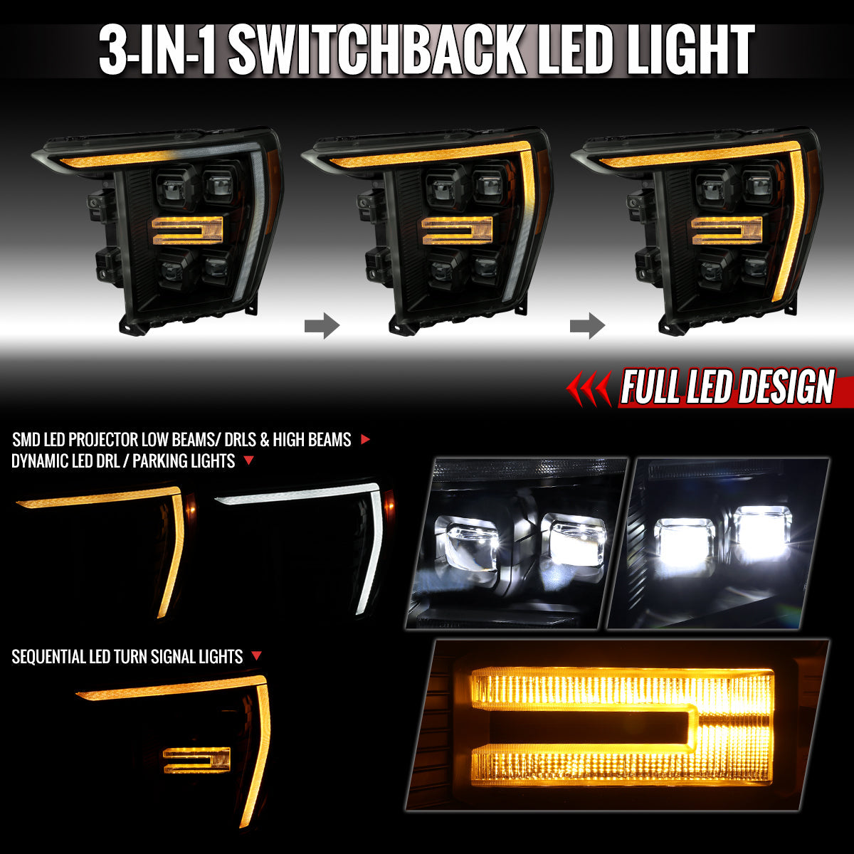 Spec-D 21-23 F-150 SEQ LED Projector Headlights Halogen Smoked