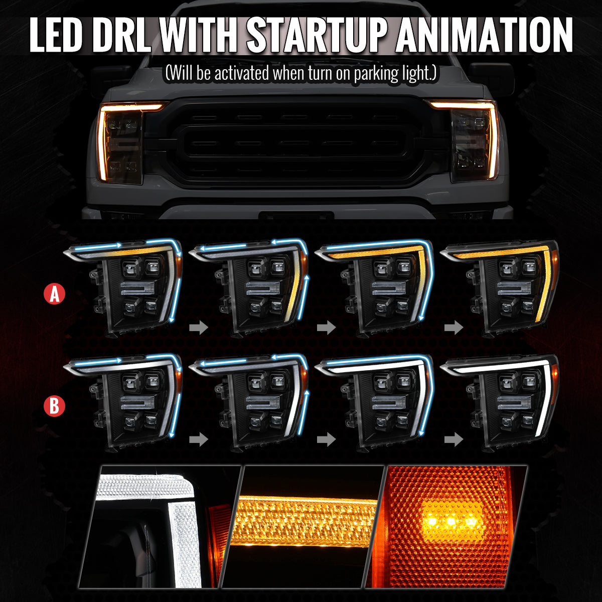 Spec-D 21-23 F-150 SEQ LED Projector Headlights OEM Matte Black/Clear