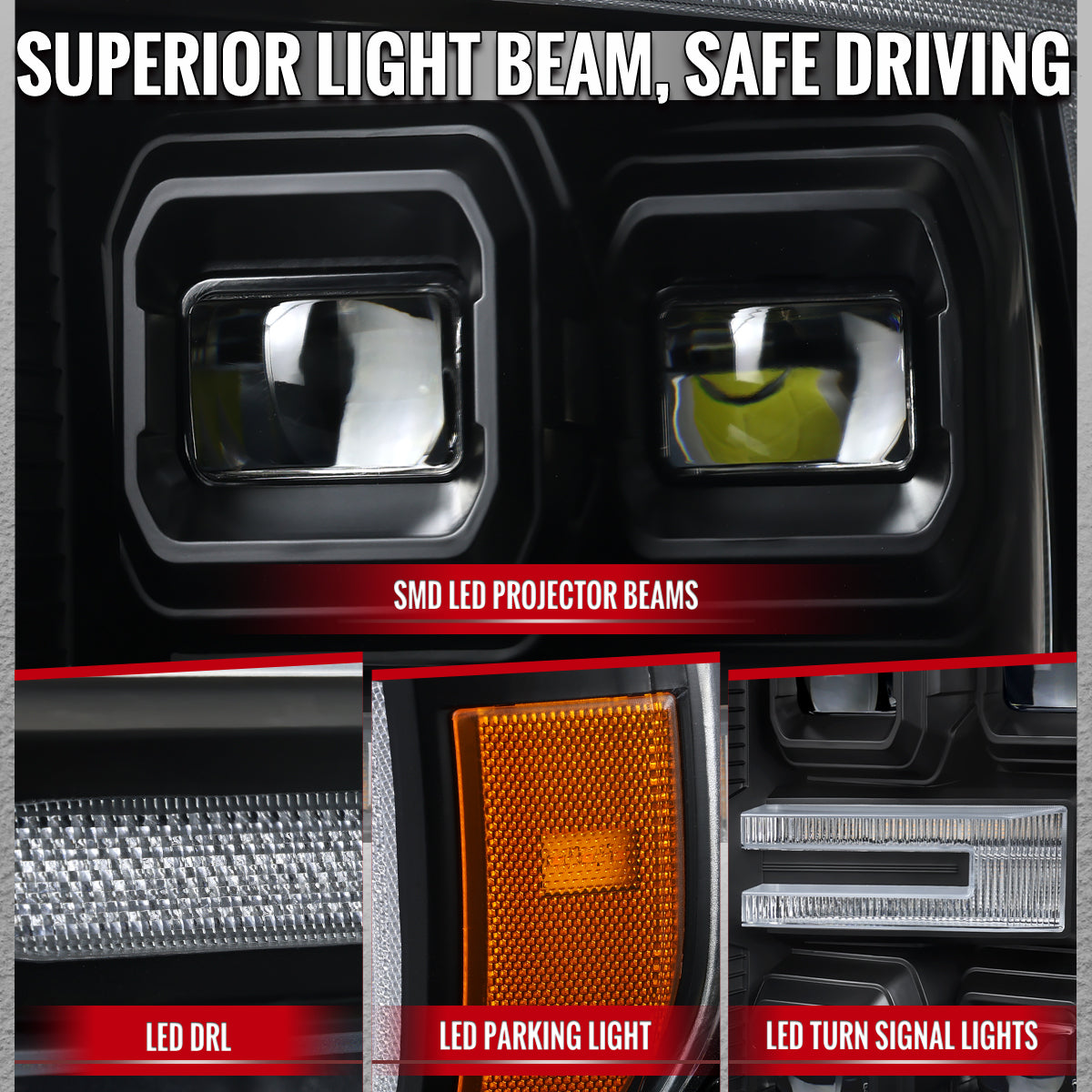 Spec-D 21-23 F-150 SEQ LED Projector Headlights OEM Matte Black/Clear