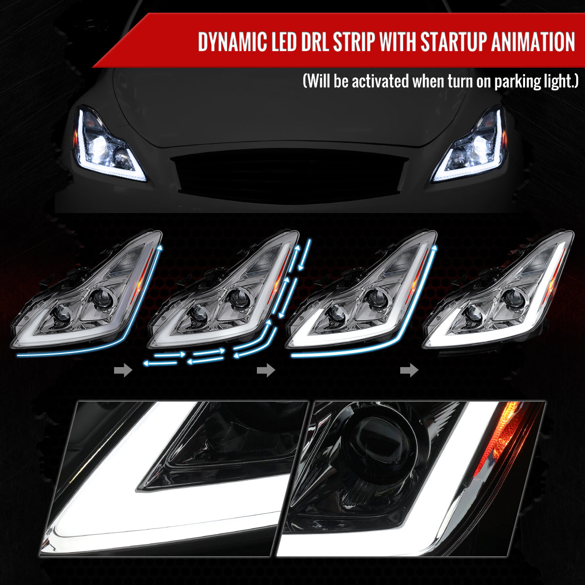 Spec-D 08-13 G37/14-15 Q60 2DR Headlights Sequential LED Clear
