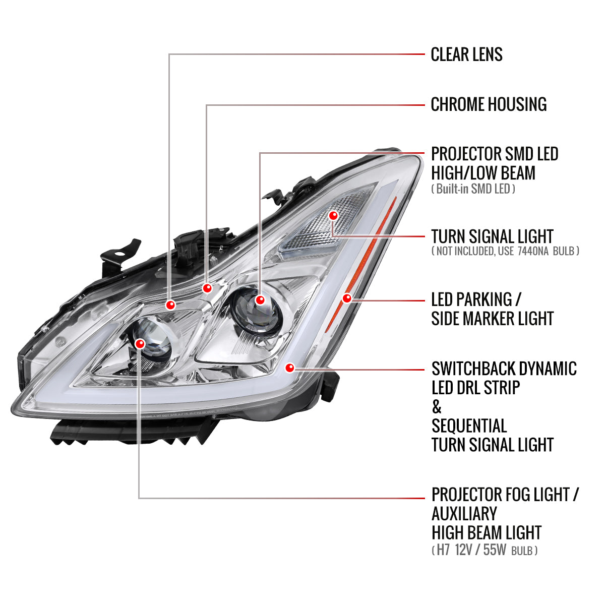 Spec-D 08-13 G37/14-15 Q60 2DR Headlights Sequential LED Clear