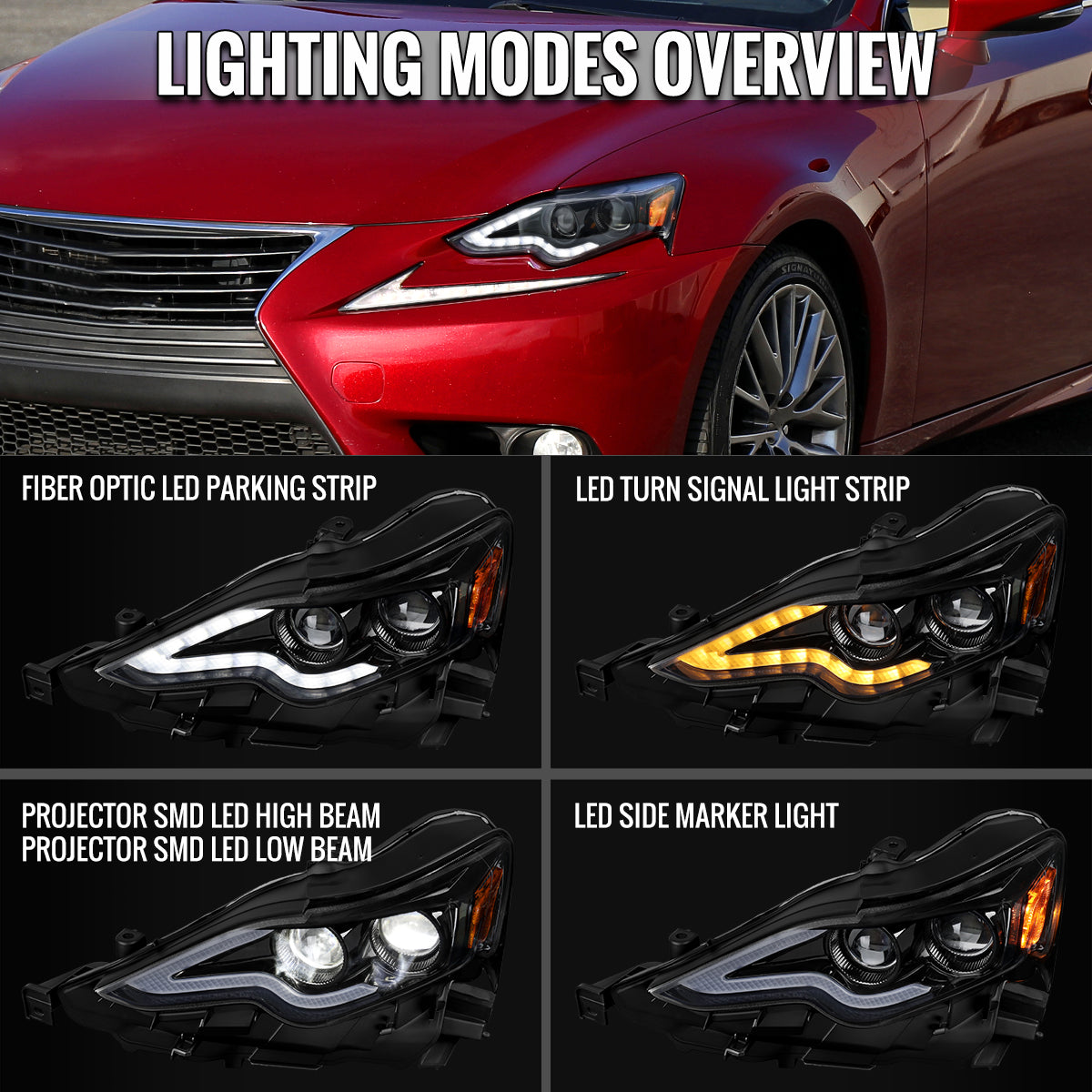 Spec-D 14-16 Lexus IS250 IS350 Projector Headlights Jet Black/Clear