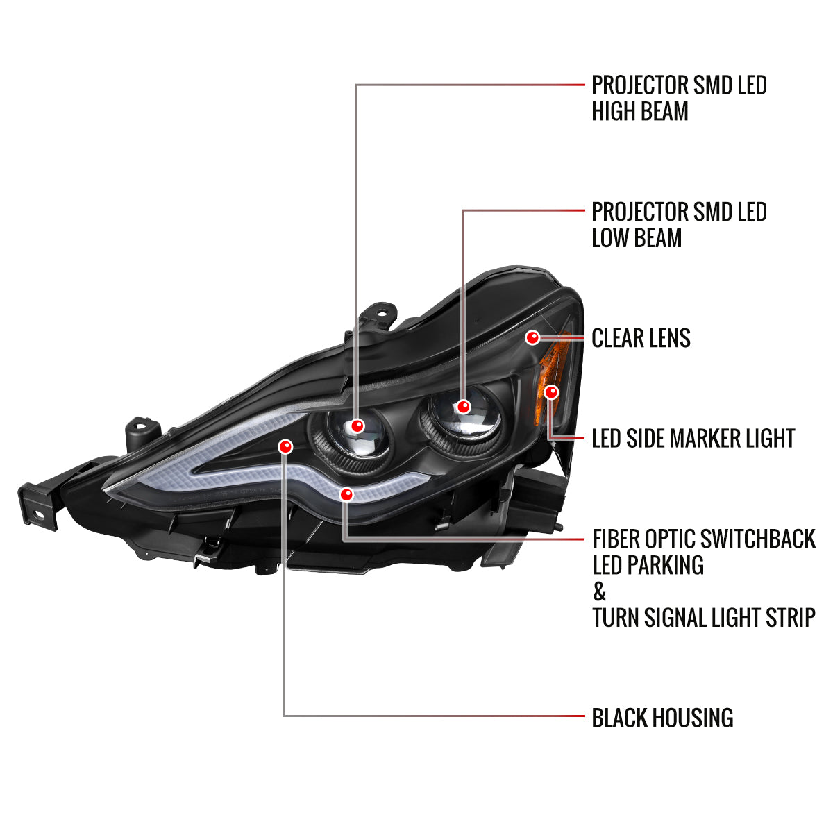 Spec-D 14-16 Lexus IS250 IS350 Project Headlights Matte Black
