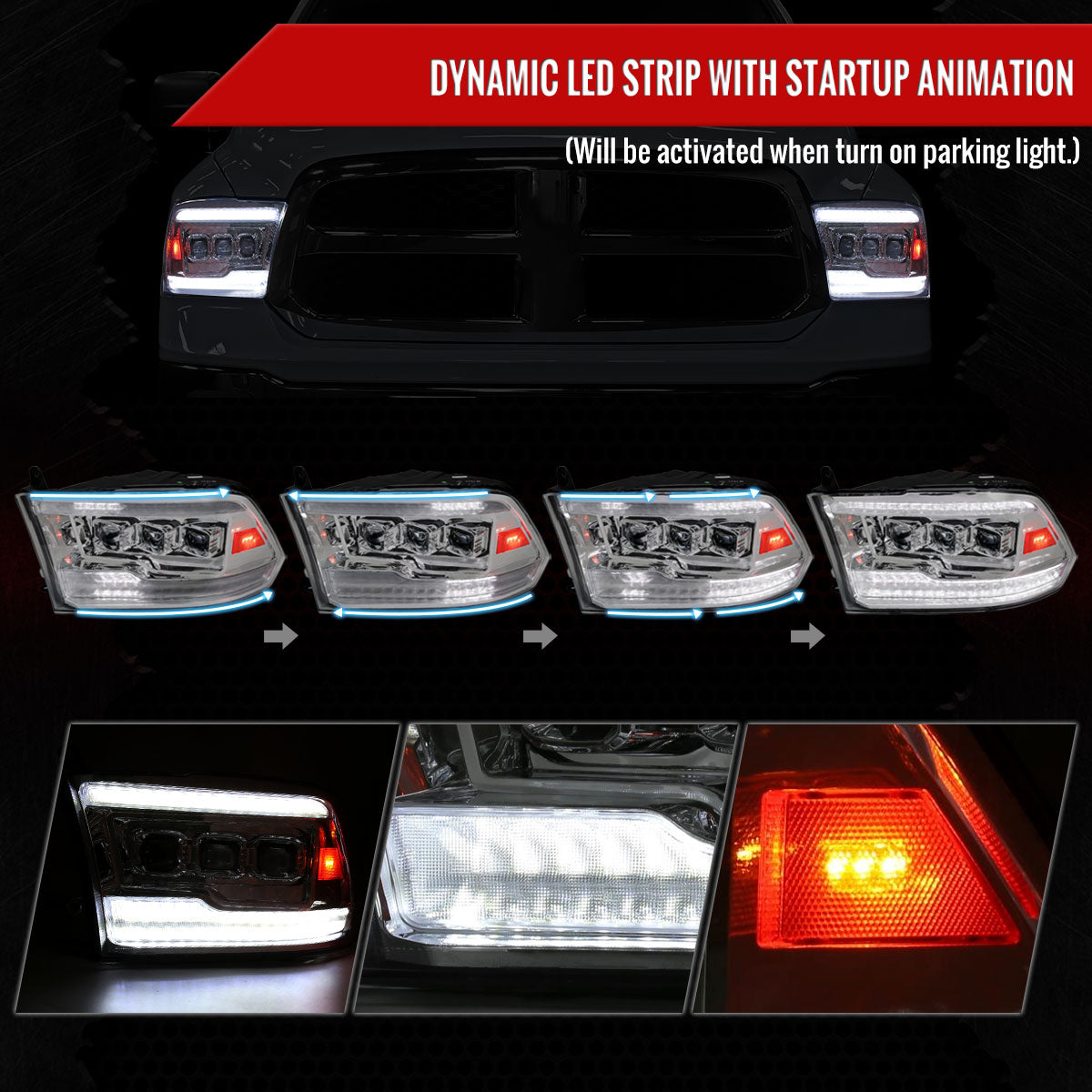 Spec-D 10-18 Ram 1500 2500 3500 Ram Classic Headlights SEQ LED Chrome
