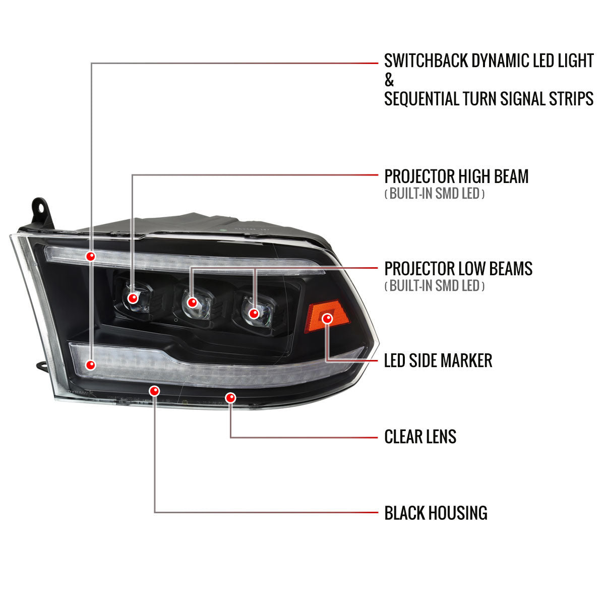 Spec-D 10-18 Ram 1500 2500 3500 /19-21 Ram Classic SEQ Headlights Blk