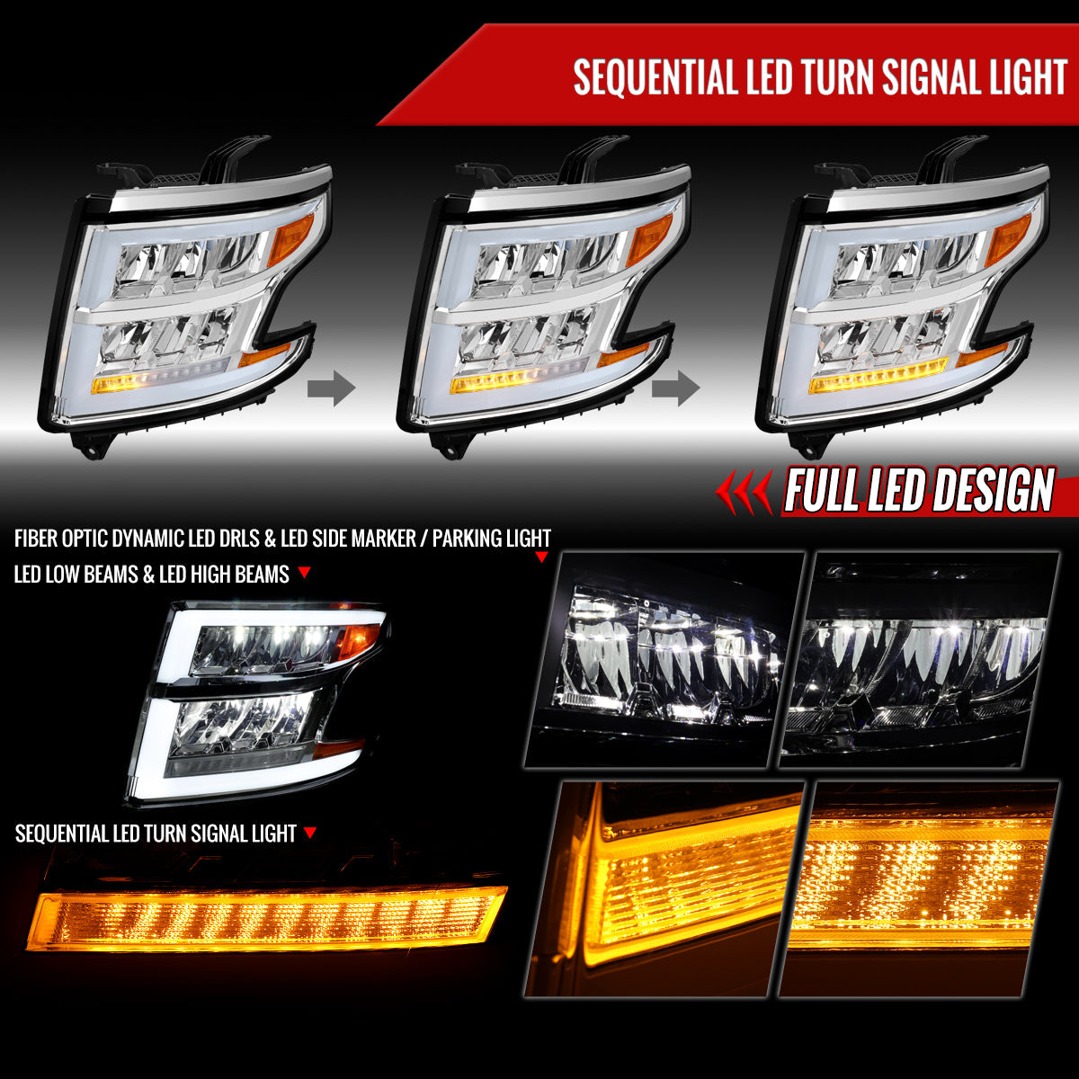 Spec-D 15-20 Chevy Tahoe Suburban Headlights Sequential Chrome/Clear