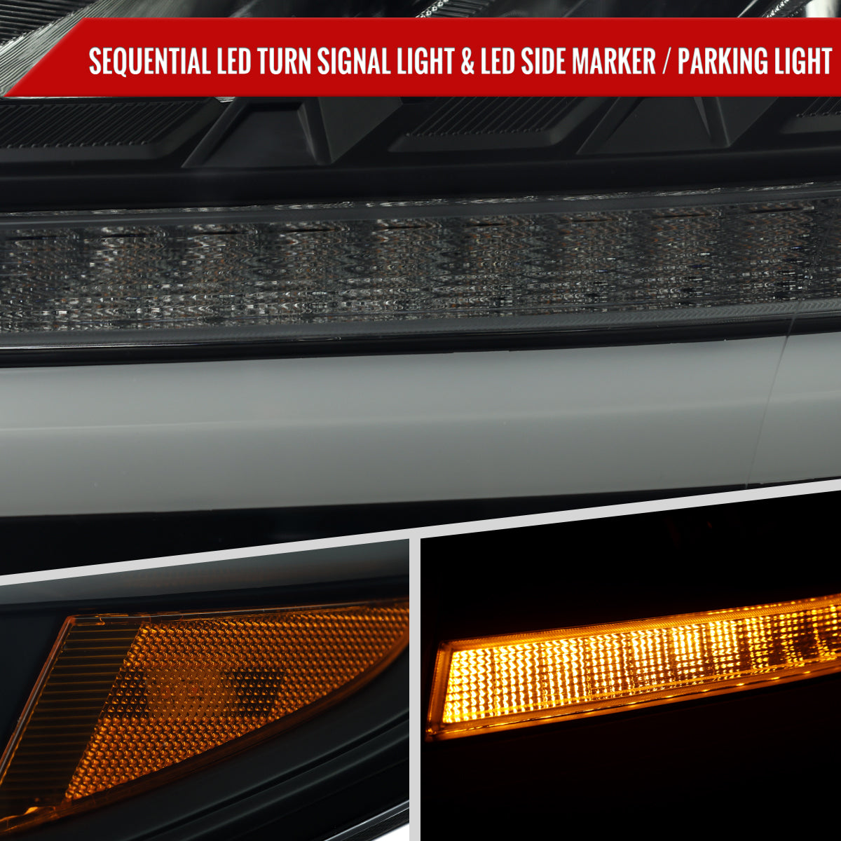 Spec-D 15-20 Chevy Tahoe Suburban Full DRL SEQ Headlights Black/Smoked