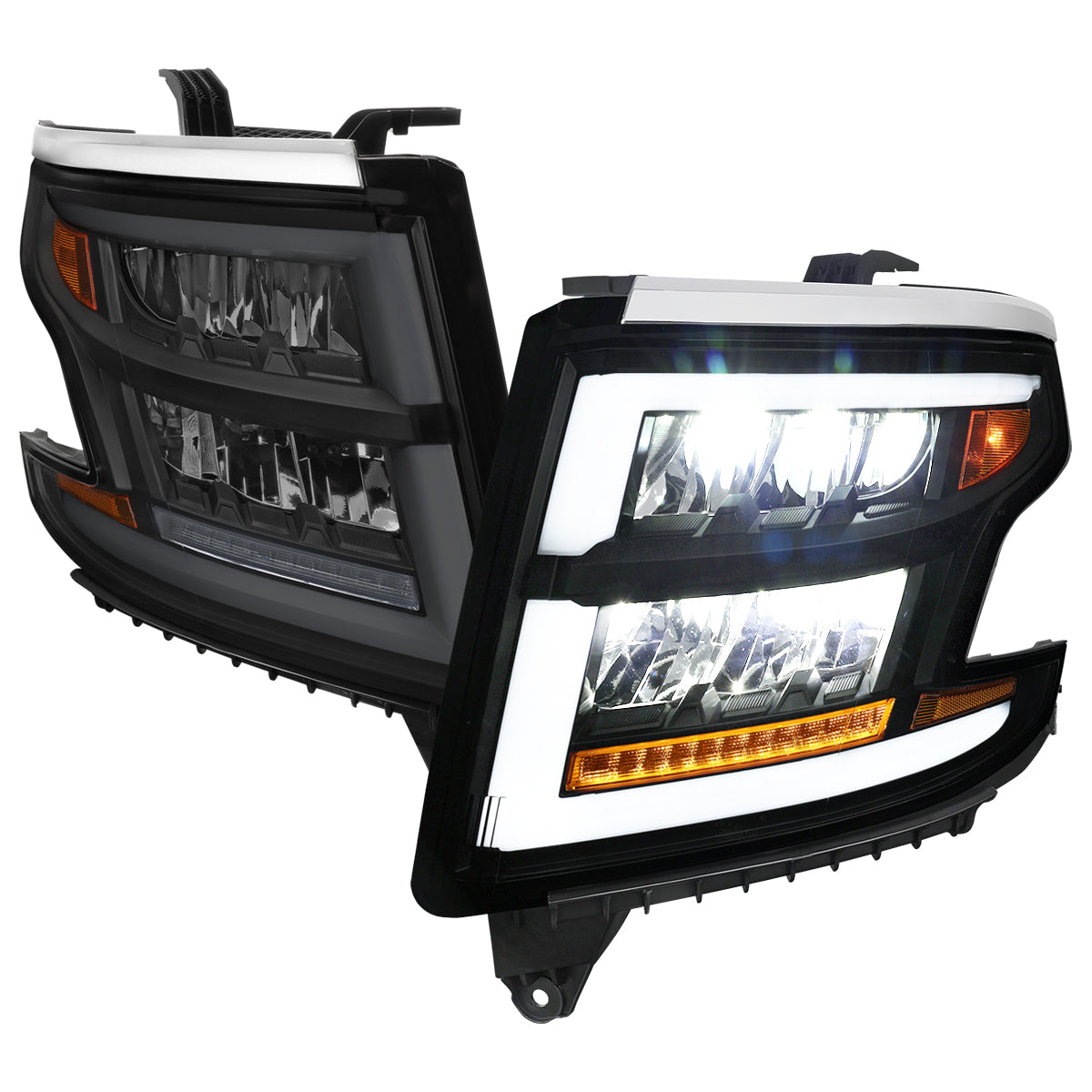 Spec-D 15-20 Chevy Tahoe Suburban Full DRL SEQ Headlights Black/Smoked