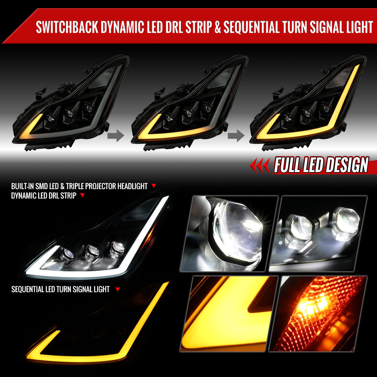 Spec-D 08-15 Infiniti G37/Q60 Coupe Headlights LED Sequential Smoked