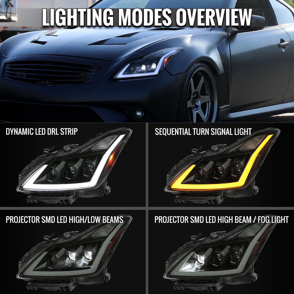 Spec-D 08-15 Infiniti G37/Q60 Coupe Headlights LED Sequential Smoked