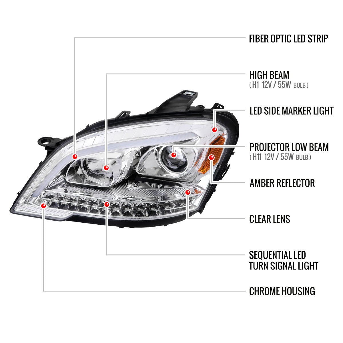 Spec-D 09-11 Benz W164 ML-Class Sequetial LED Headlights Chrome