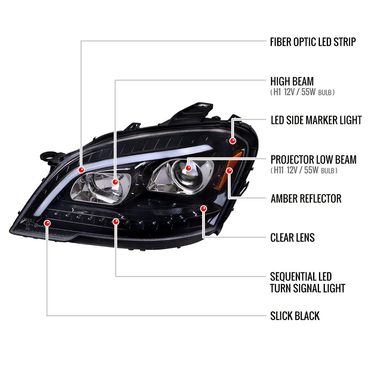 Spec-D 09-11 Benz W164 ML-Class Headlights Sequetial LED Glossy Black