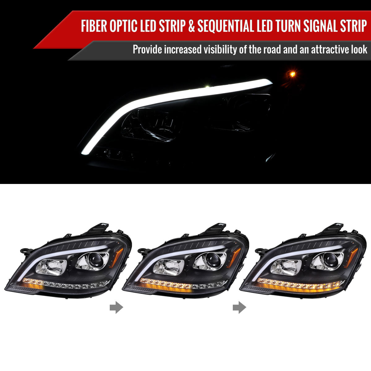 Spec-D 09-11 Benz W164 ML-Class Sequetial LED Headlights Black