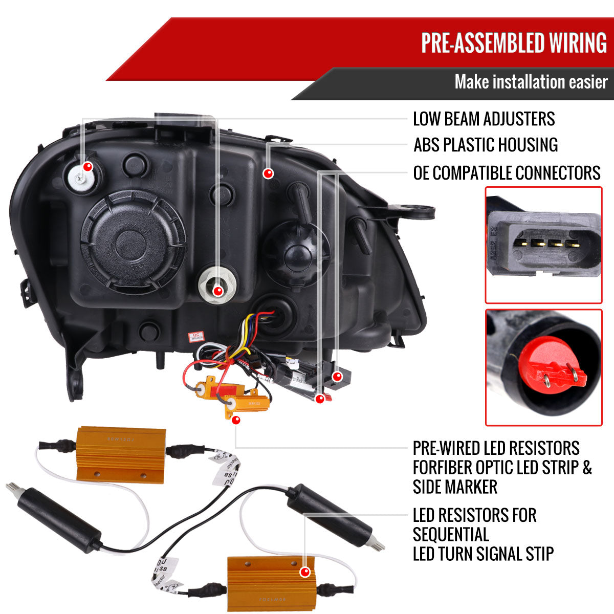 Spec-D 09-11 Benz W164 ML-Class Sequetial LED Headlights Black