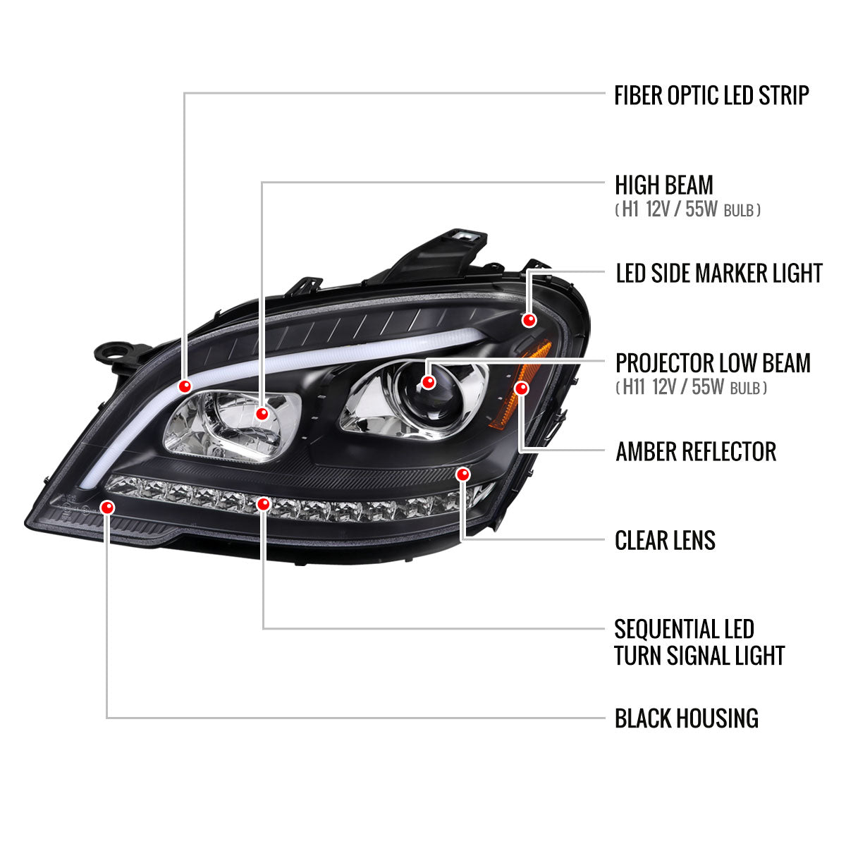 Spec-D 09-11 Benz W164 ML-Class Sequetial LED Headlights Black