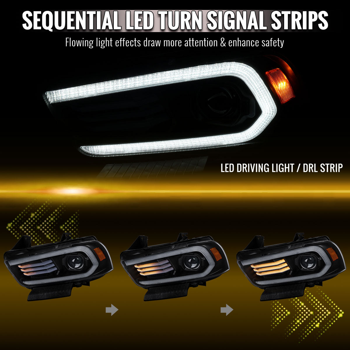 Spec-D 11-14 Dodge Charger Projector Headlights Sequential Black