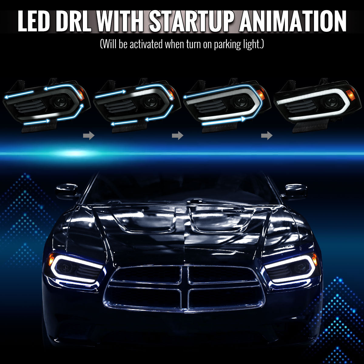 Spec-D 11-14 Dodge Charger Projector Headlight Matte Black/Smoked Lens