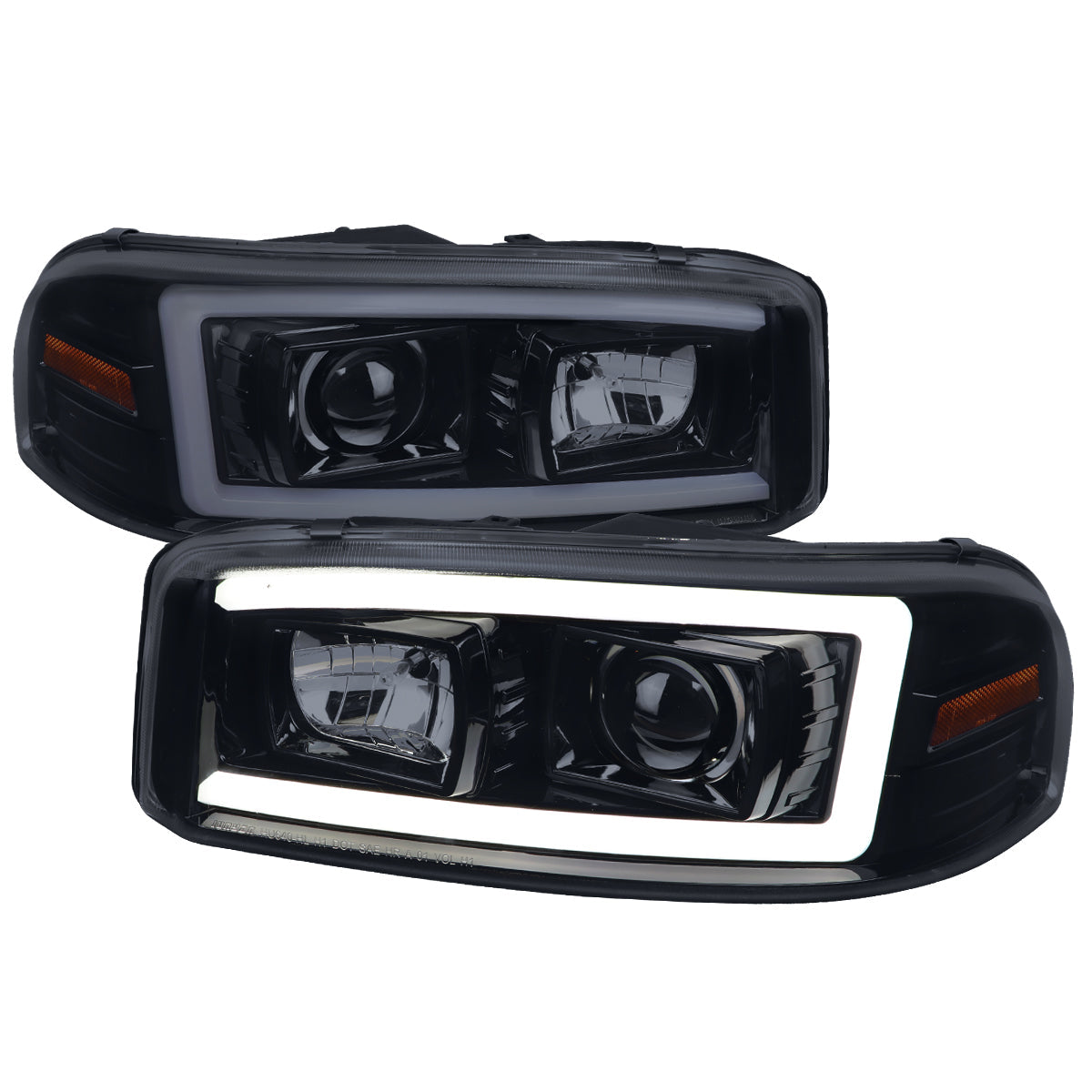 Spec-D 00-06 GMC Sierra/Denali/Yukon LED Strip Headlights Black/Smoked