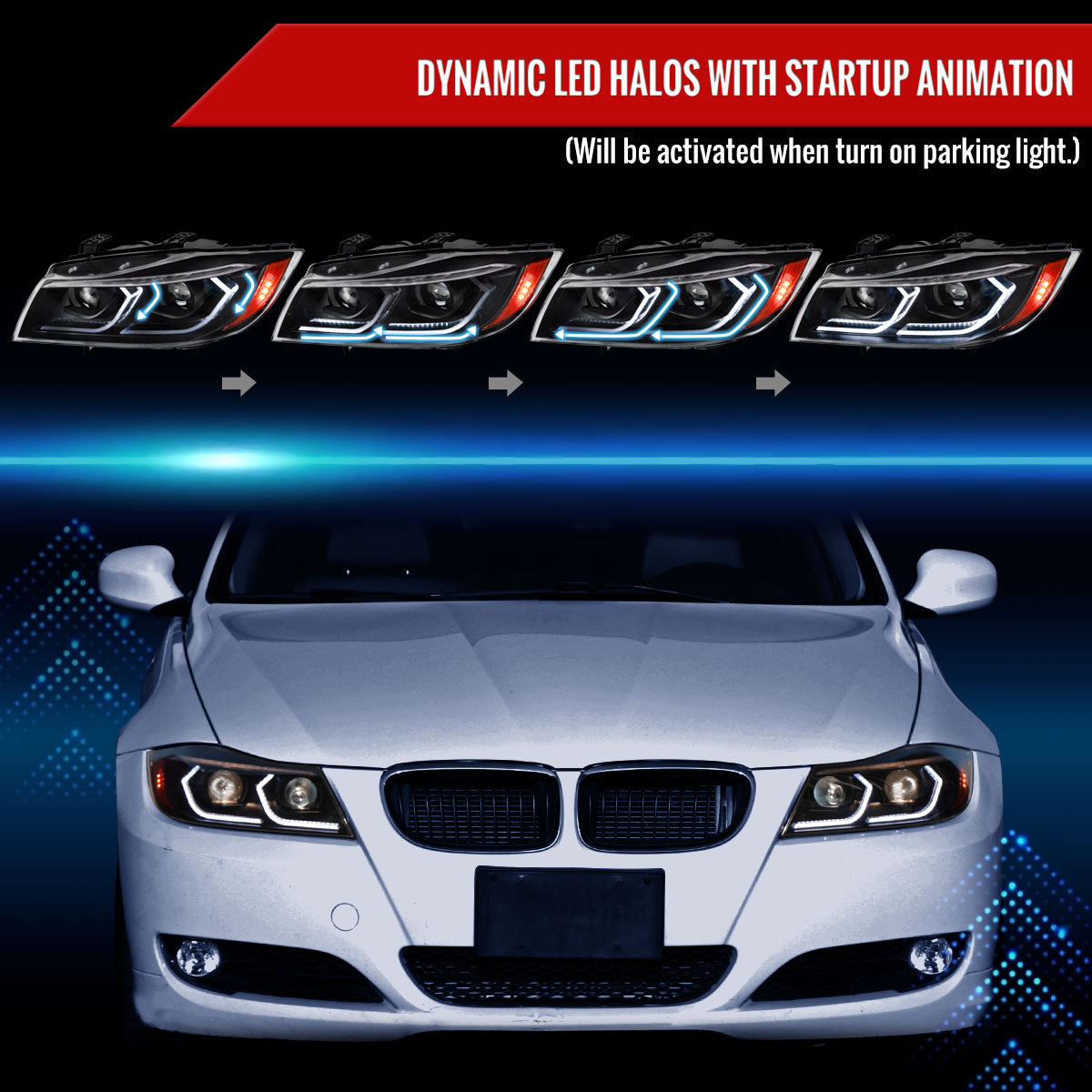 Spec-D 06-08 BMW E90 3 Series Headlights Projector G2 Black