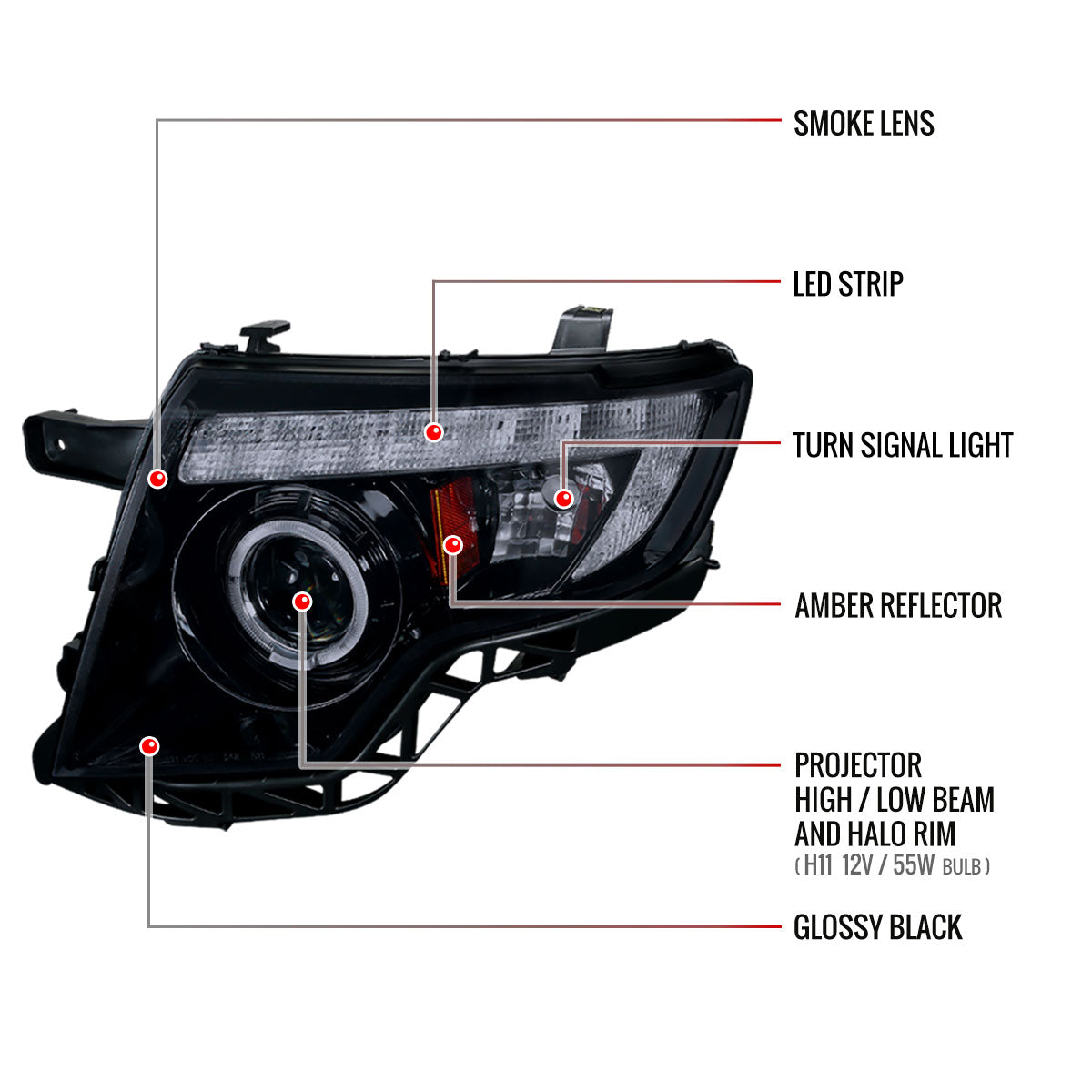 Spec-D 07-10 Ford Edge Halo Projector Headlights Strip GL Blk/ Smoked