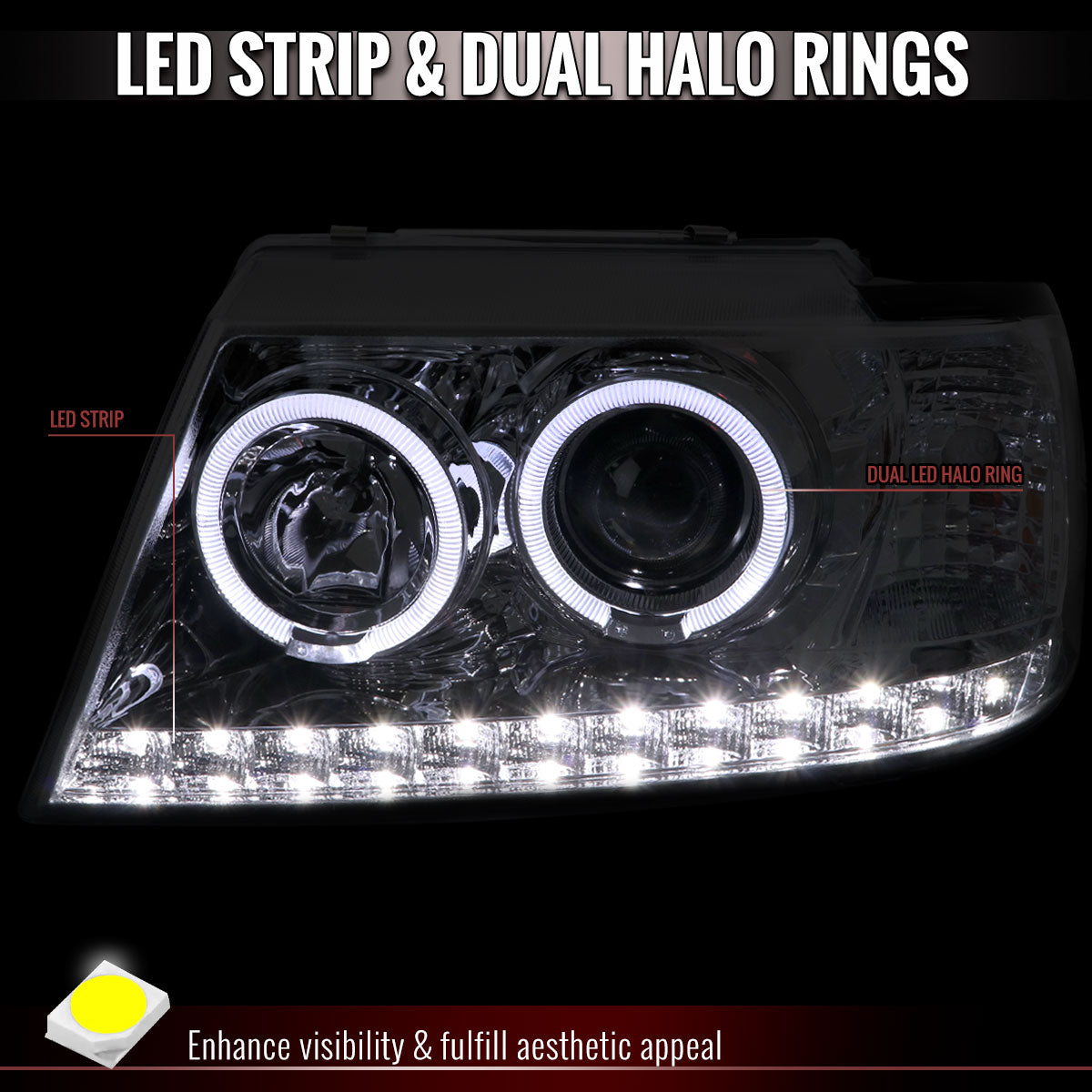 Spec-D 02-05 Ford Explorer Dual Halo Projector Headlights Chrome