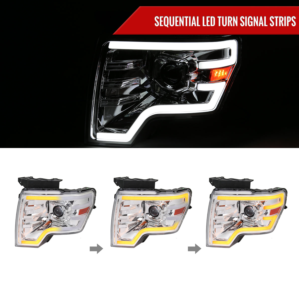 Spec-D 09-14 Ford F-150 Sequential LED Projector Headlights Chrome