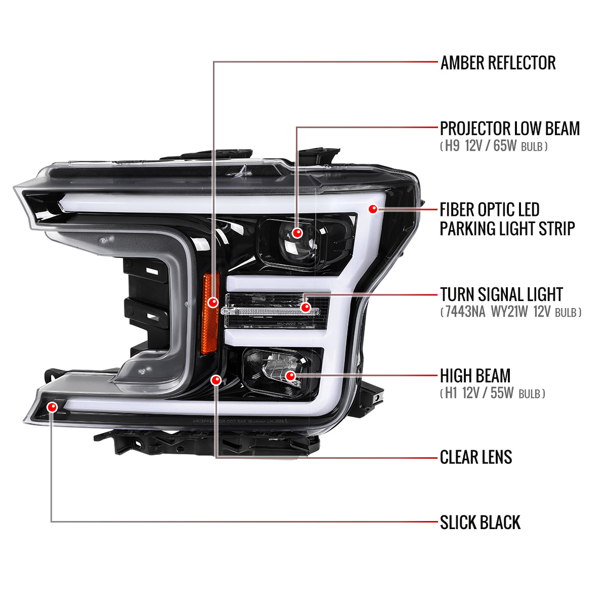 Spec-D 18-20 Ford F-150 LED Projector Headlights Glossy Black