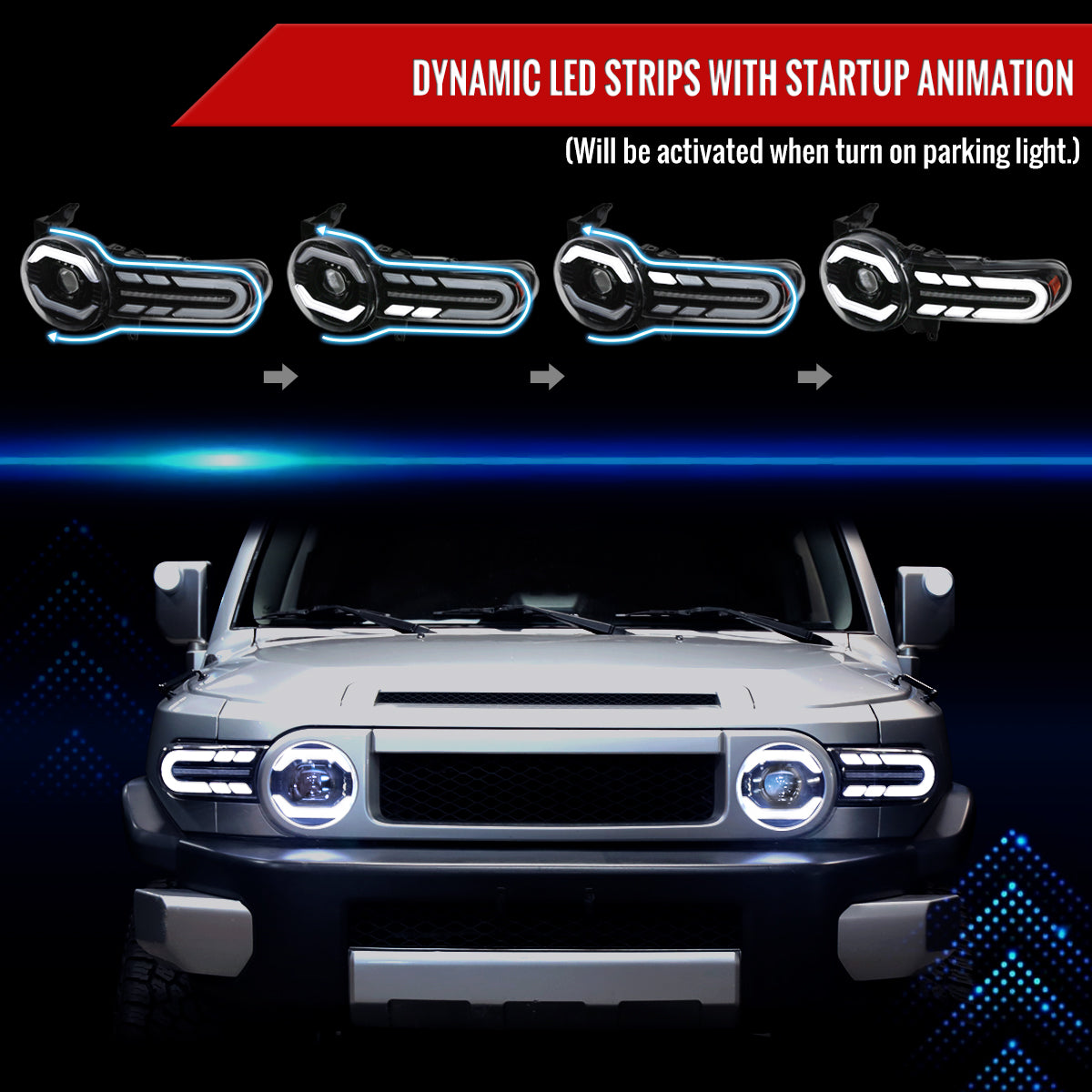 Spec-D 07-14 Toyota FJ Cruiser Headlights SEQ LED Bar Projector Black