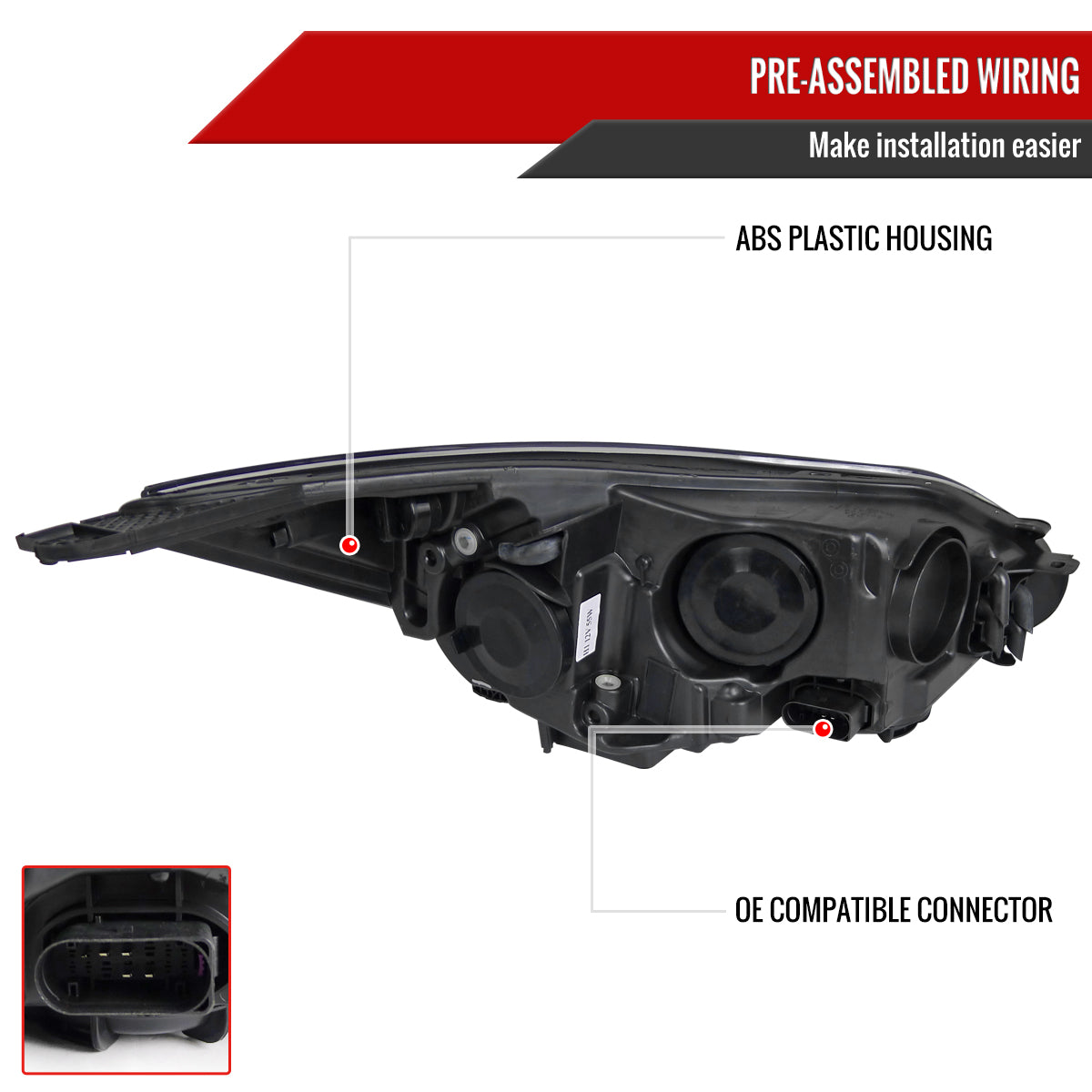 Spec-D 12-14 Ford Focus Halo Projector Headlights LED Strip Black
