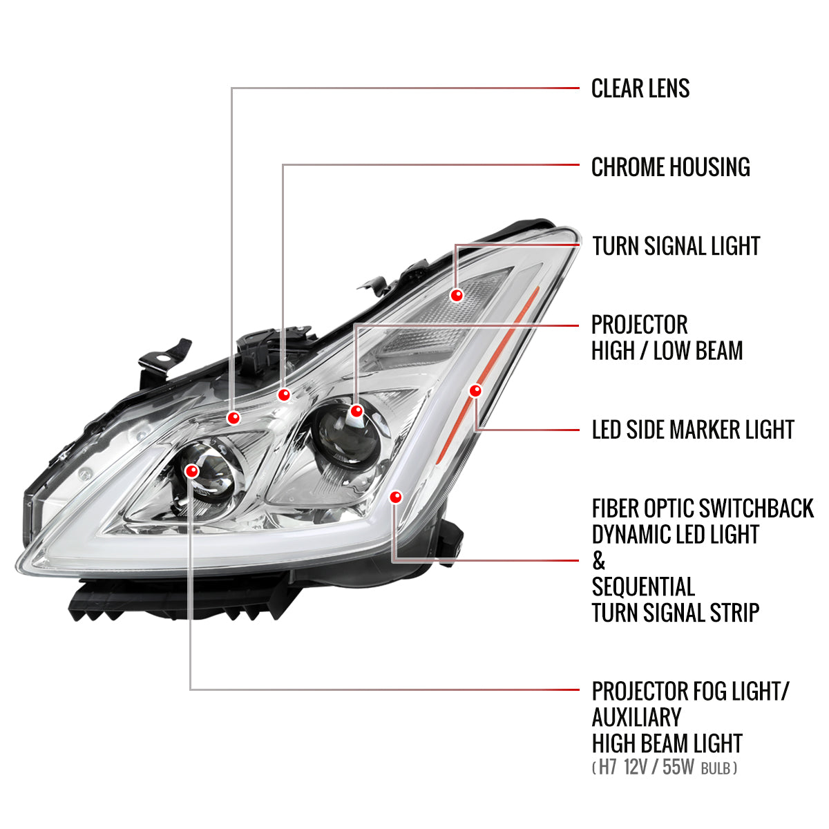Spec-D 08-13 G37/14-15 Q60 2DR Sequential Headlights Chrome
