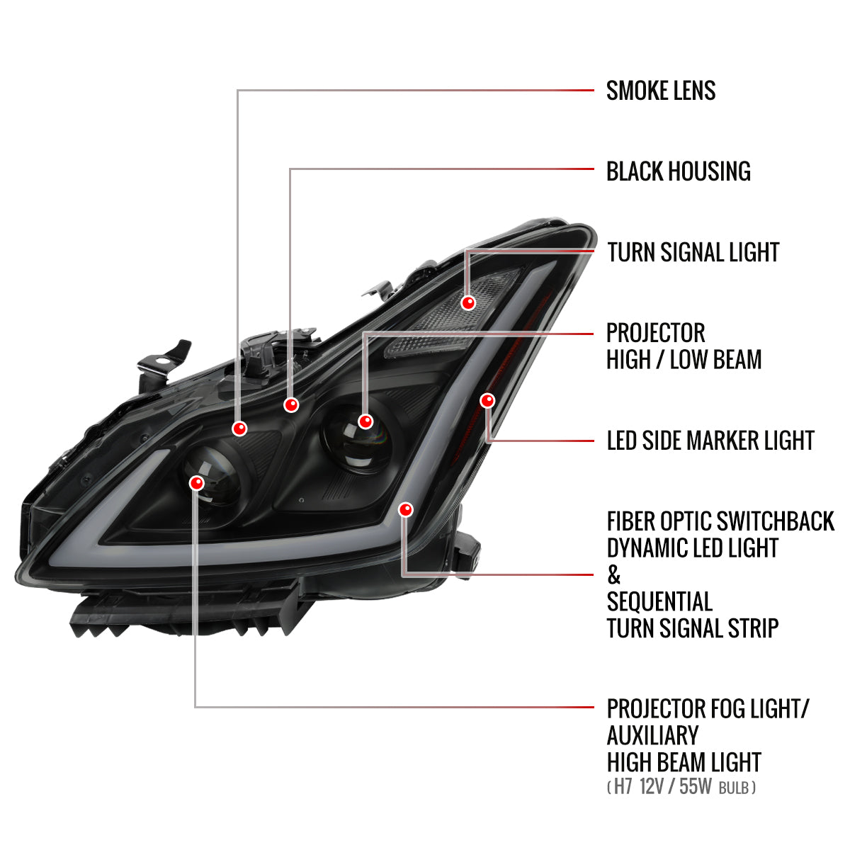 Spec-D 08-13 G37/14-15 Q60 2DR Sequential Headlights Black/Smoked