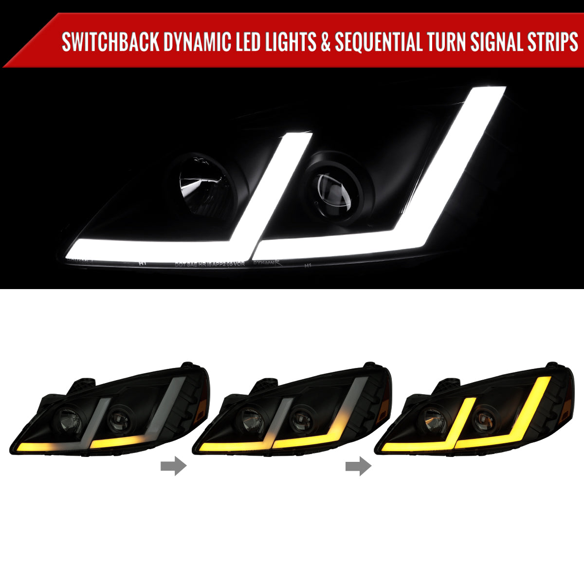 Spec-D 05-10 Pontiac G6 Projector Headlights Strip SEQ Black/Smoked