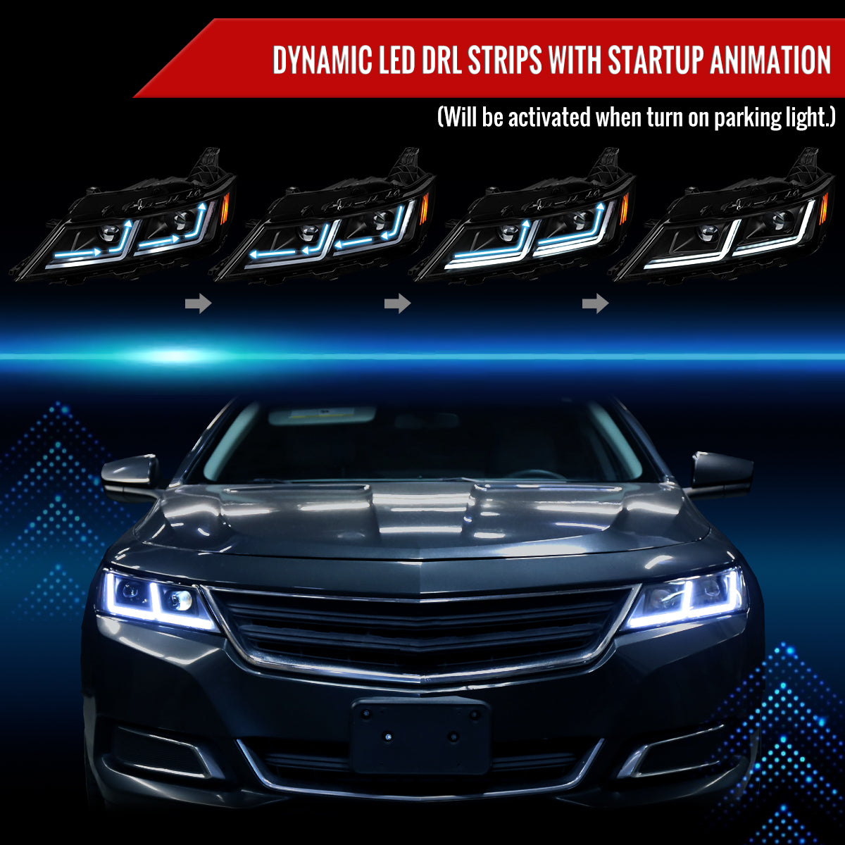 Spec-D 14-20 Chevy Impala Headlights Full LED Sequential Matte Black