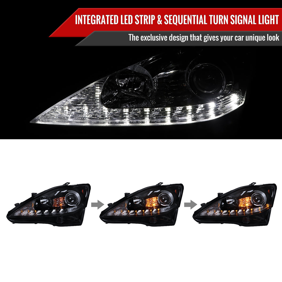 Spec-D 06-10 Lexus IS250/IS350 Headlights SEQ Turn Signals Black