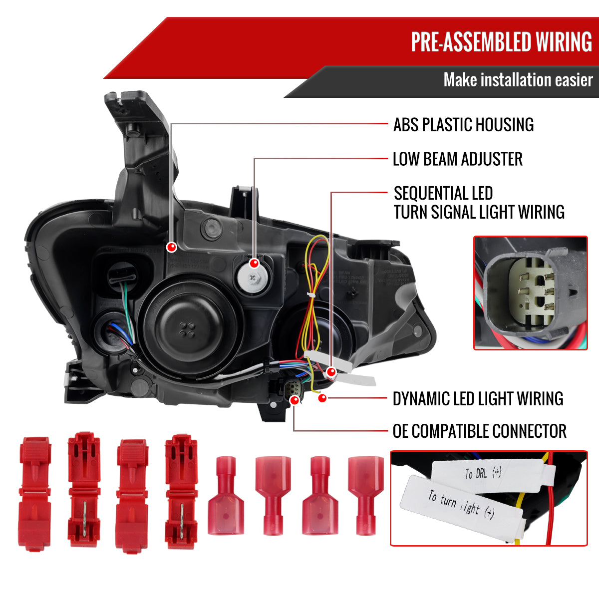 Spec-D 19-24 Chevy Malibu SEQ LED Projector Headlights Black Smoked
